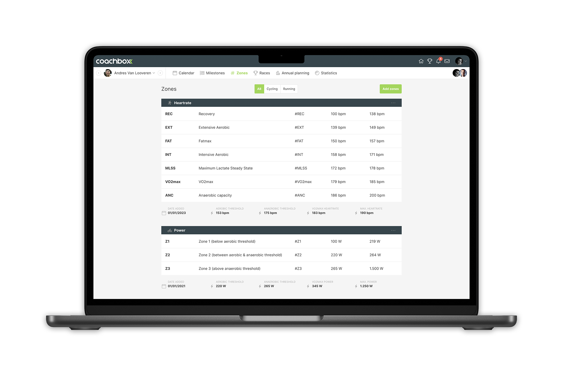 Coachbox trainingszoneconfiguratie